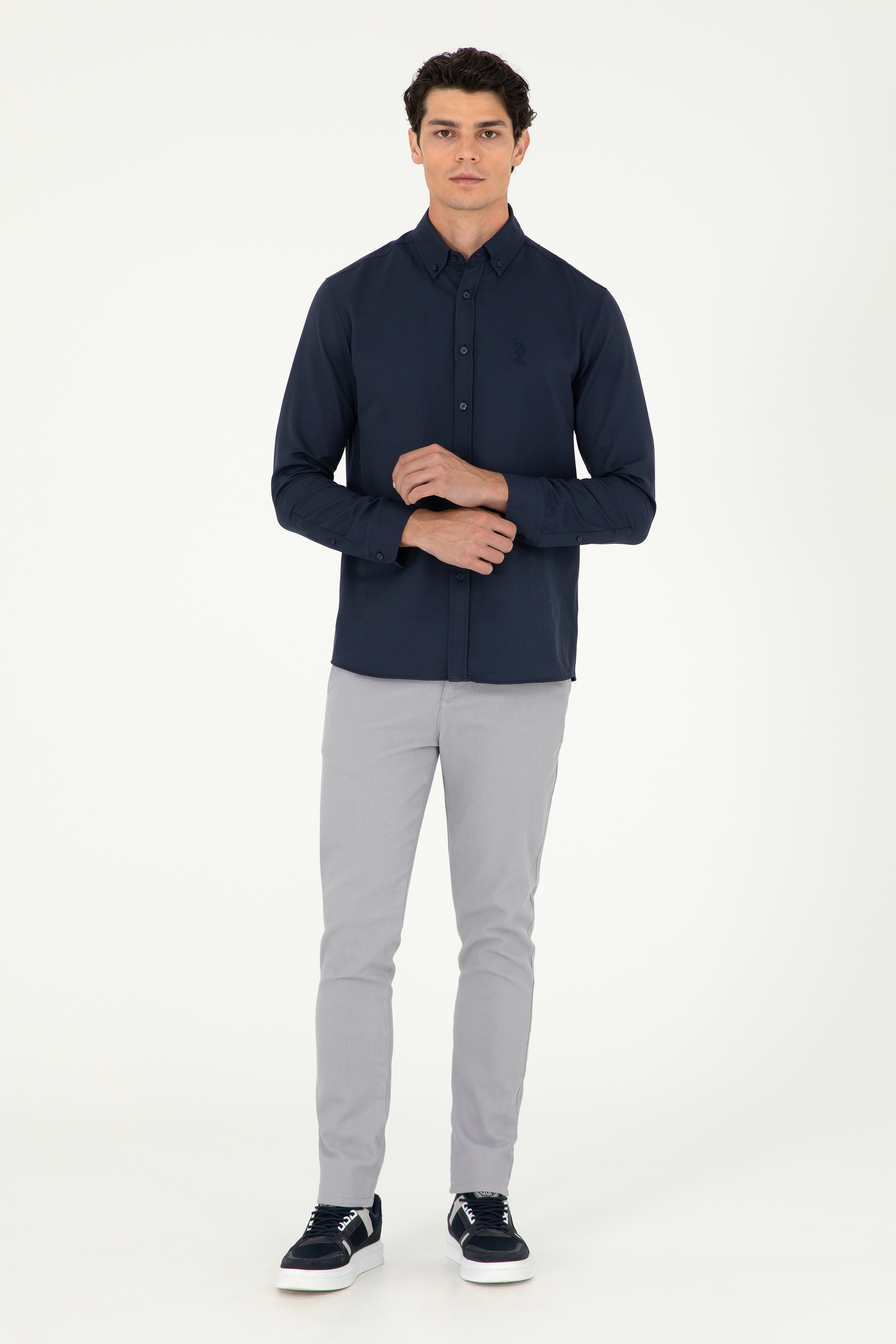 Erkek Slim Fit Açık Gri Kanvas Pantolon - Image 1