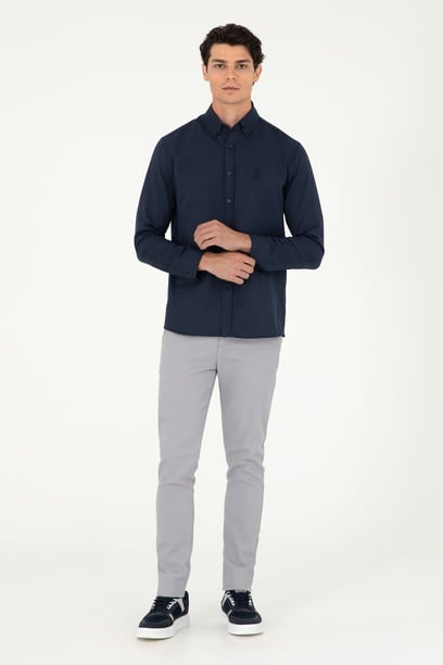 Erkek Slim Fit Açık Gri Kanvas Pantolon