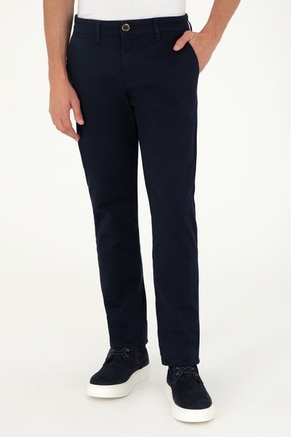 Erkek Regular Fit Lacivert Kanvas / Chino Pantolon