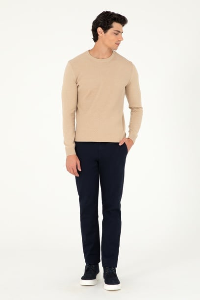 Erkek Regular Fit Lacivert Kanvas / Chino Pantolon