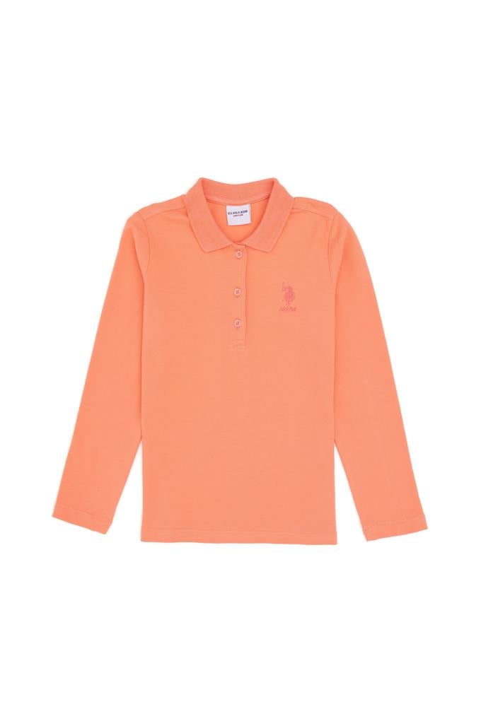 Kız Çocuk Somon Polo Yaka Basic Sweatshirt