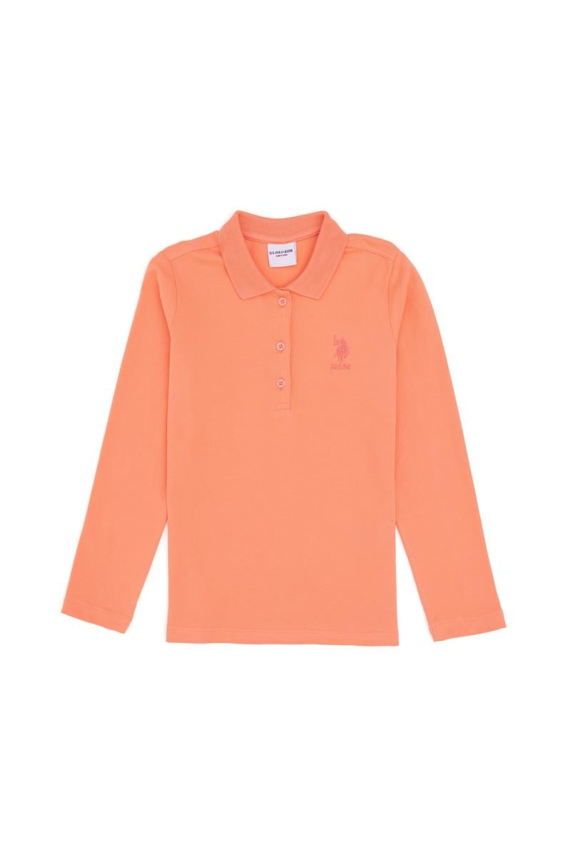Kız Çocuk Somon Polo Yaka Basic Sweatshirt
