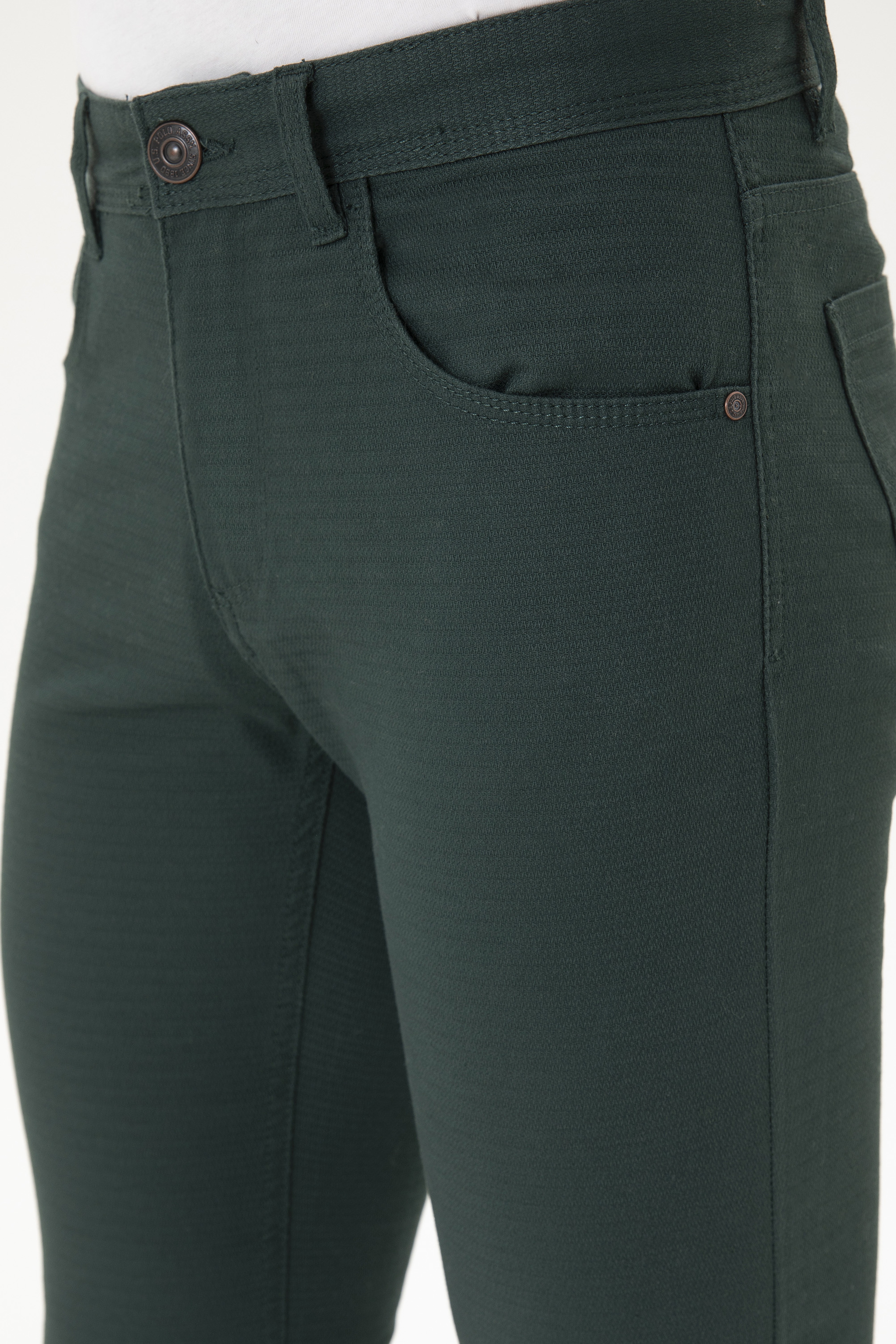 Erkek Slim Fit Koyu Yeşil Kanvas Pantolon - Image 6