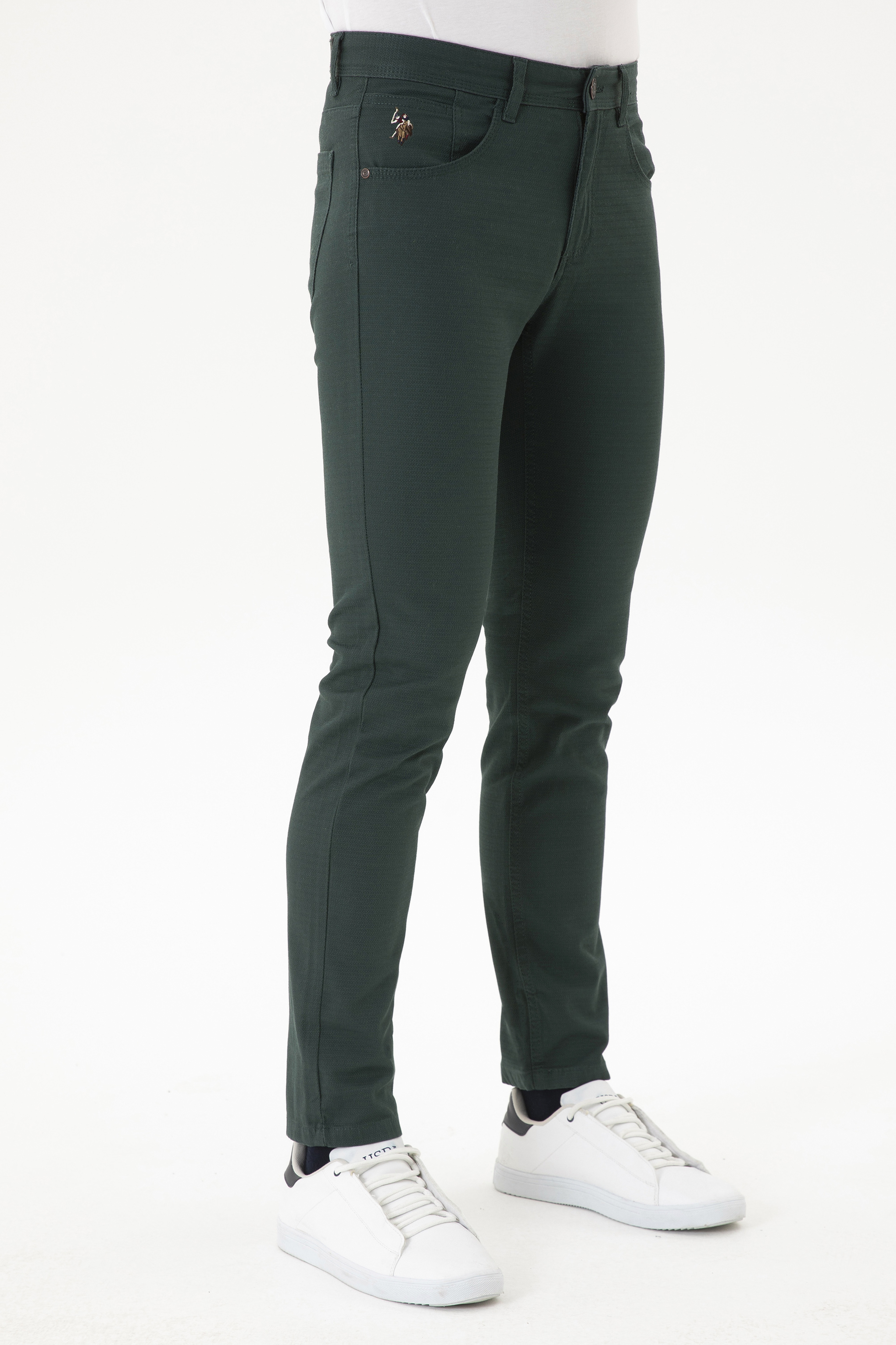 Erkek Slim Fit Koyu Yeşil Kanvas Pantolon - Image 2