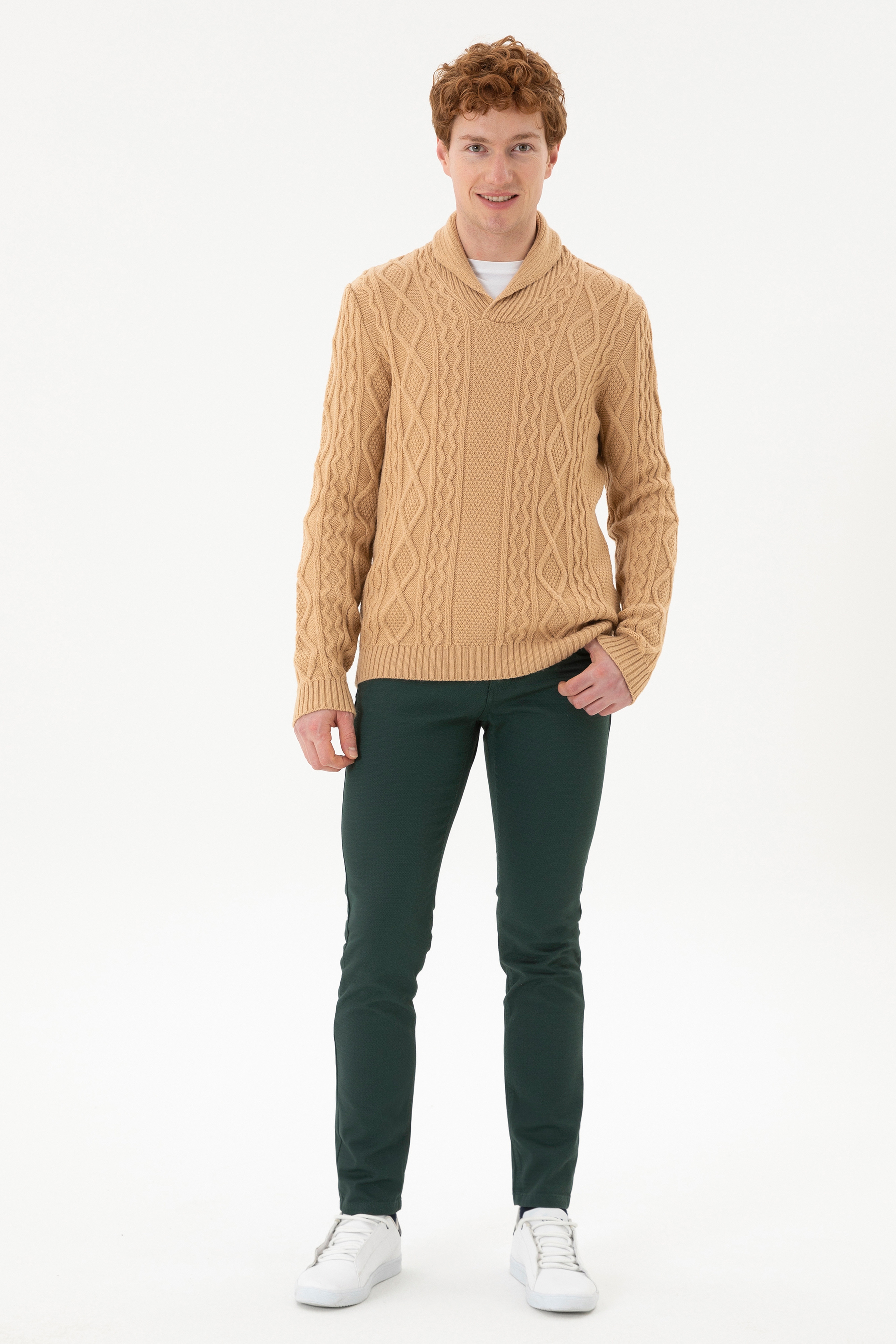 Erkek Slim Fit Koyu Yeşil Kanvas Pantolon