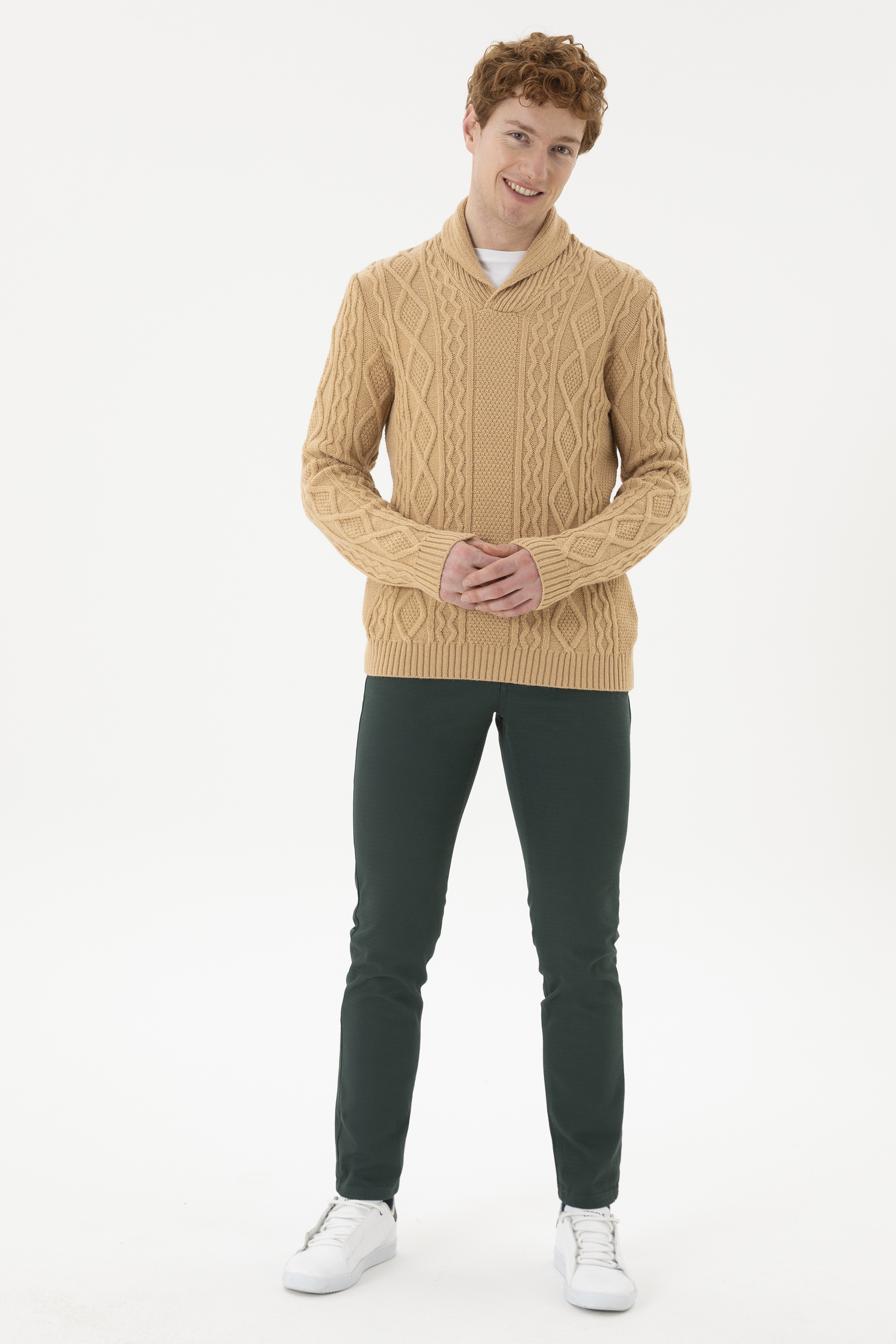 Erkek Slim Fit Koyu Yeşil Kanvas Pantolon