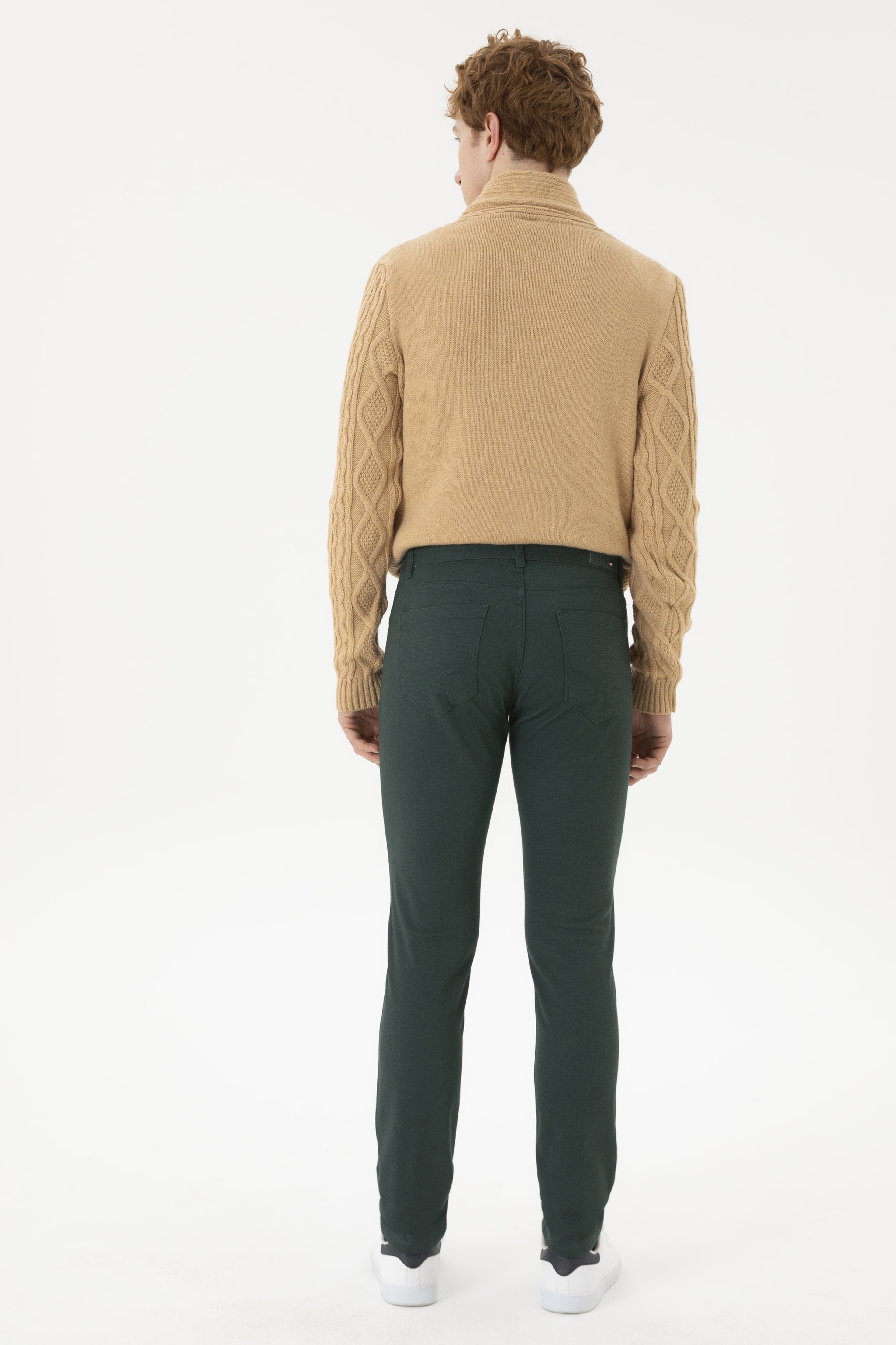 Erkek Slim Fit Koyu Yeşil Kanvas Pantolon - Image 4