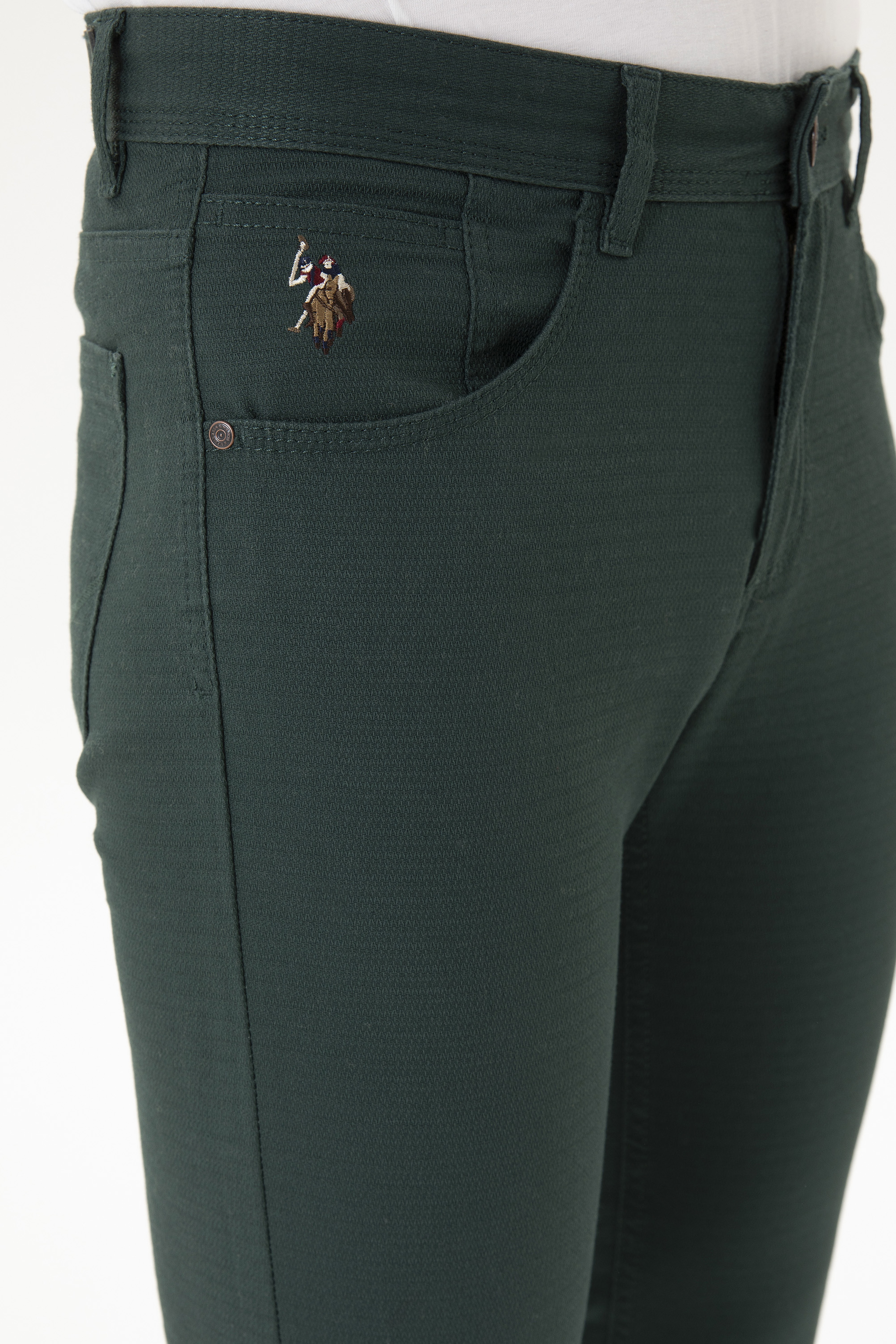 Erkek Slim Fit Koyu Yeşil Kanvas Pantolon
