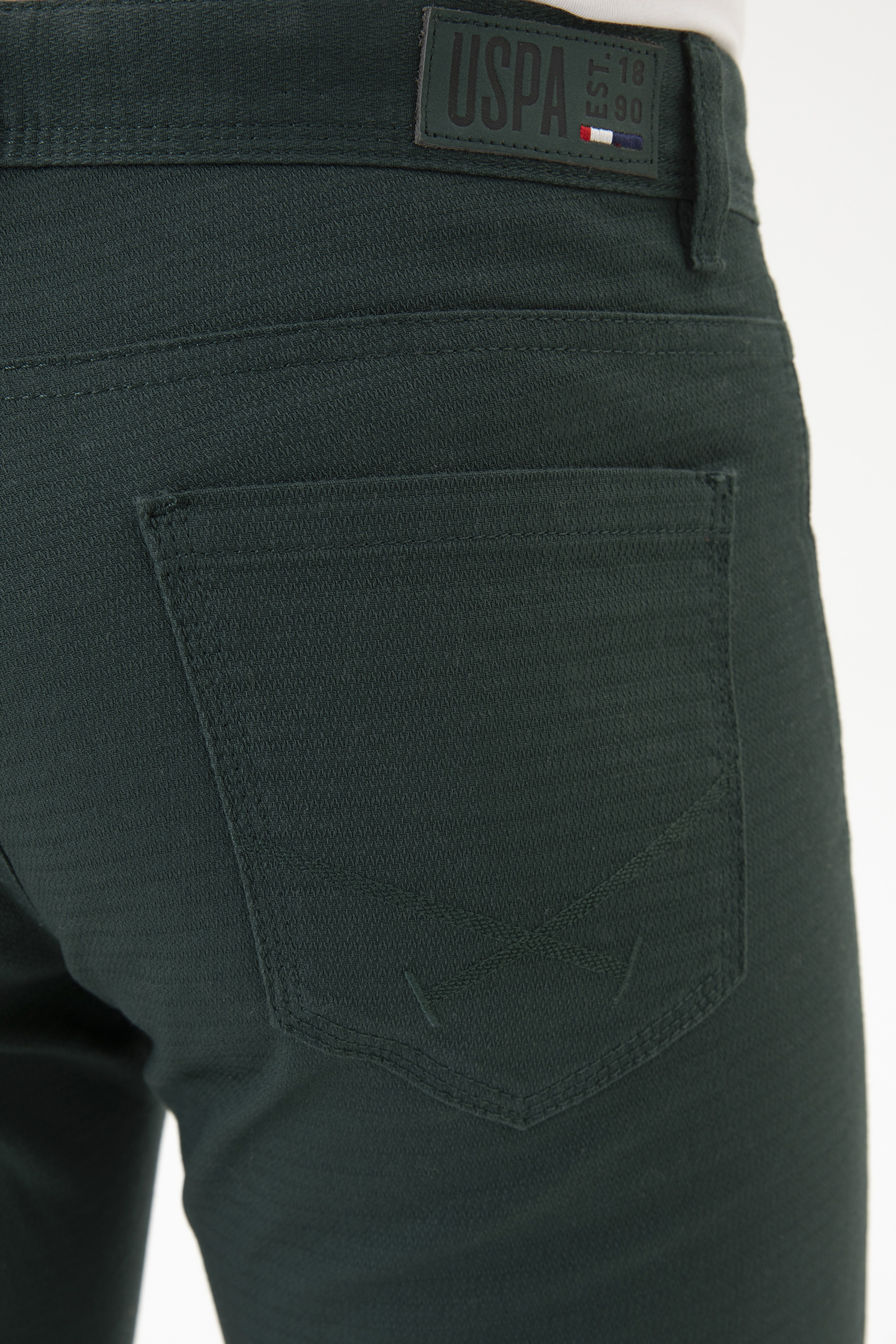 Erkek Slim Fit Koyu Yeşil Kanvas Pantolon - Image 7