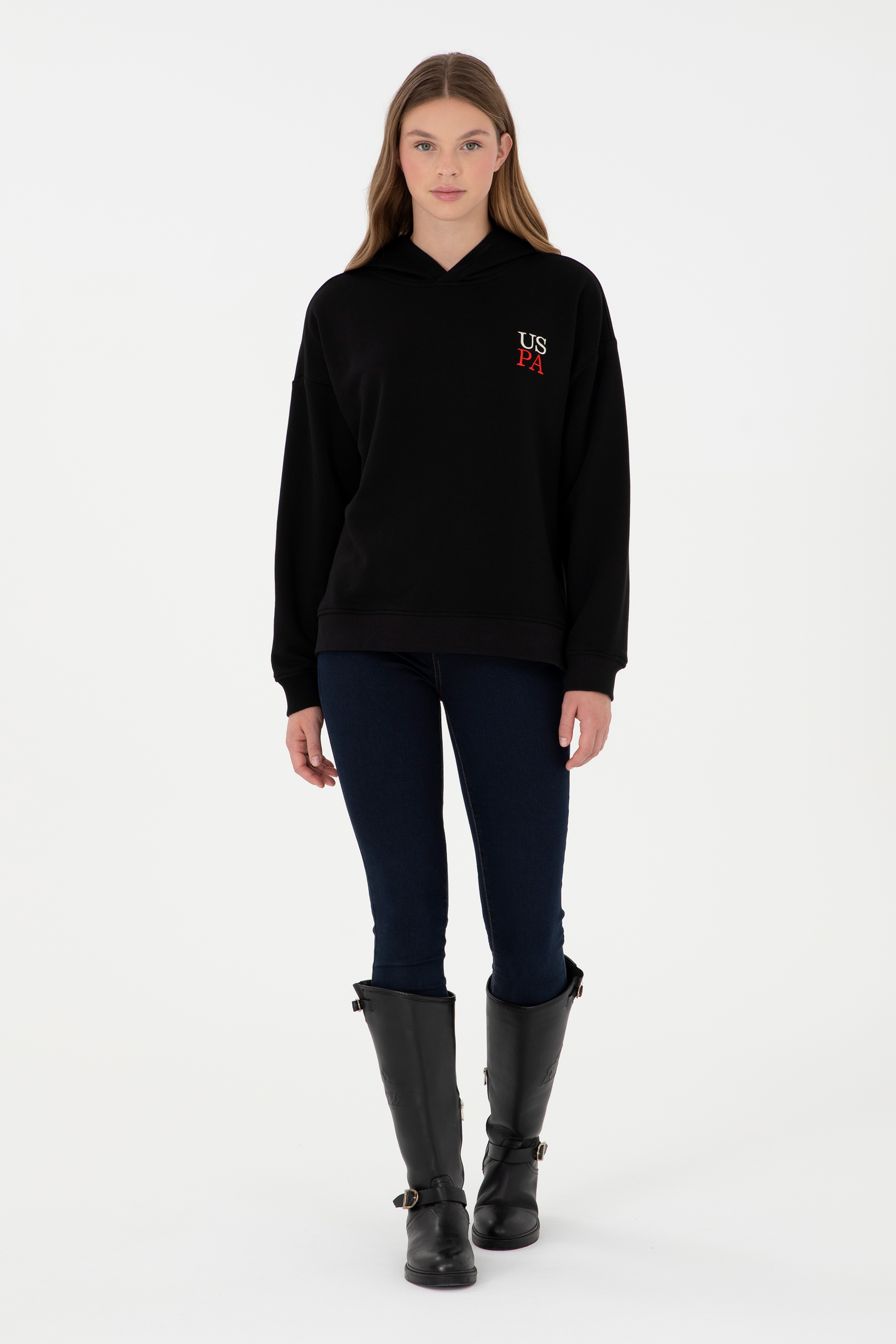 Kadın Siyah Kapüşonlu Sweatshirt - Image 4