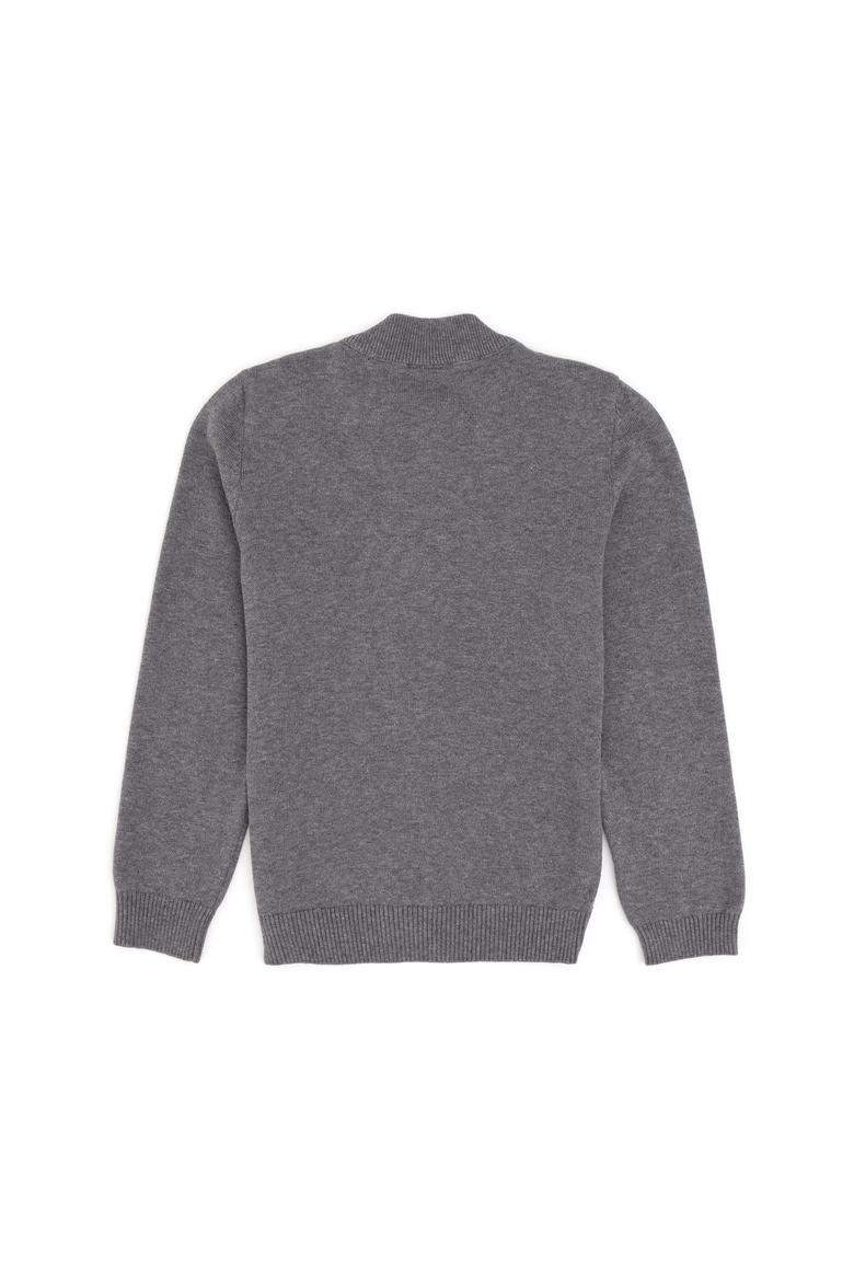 Erkek Çocuk Fermuarlı Gri Melanj Triko Hırka - 50300739006