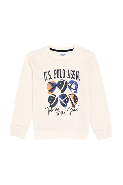 Erkek Çocuk Krem Bisiklet Yaka Sweatshirt
