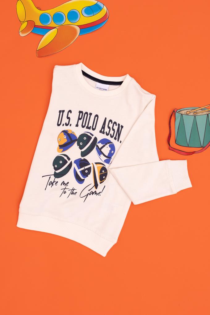 Erkek Çocuk Krem Bisiklet Yaka Sweatshirt