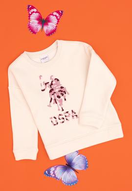 Kız Çocuk Krem Bisiklet Yaka Sweatshirt - 50292564005
