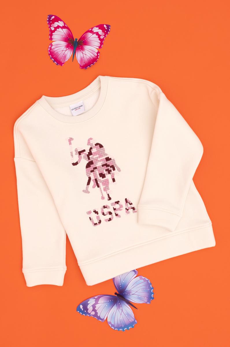 Kız Çocuk Krem Bisiklet Yaka Sweatshirt