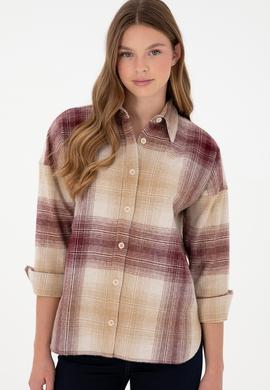 Kadın Bordo Uzun Kollu Gömlek - 50297439005