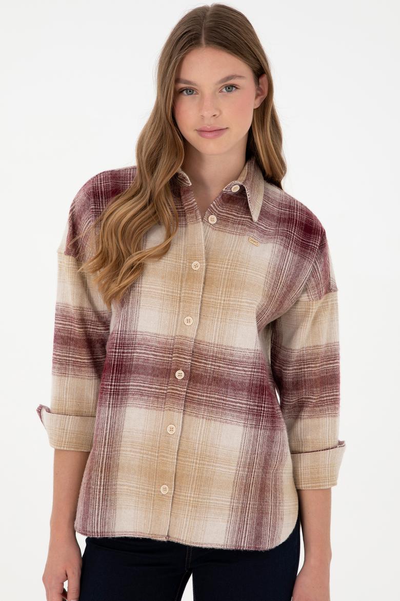 Kadın Bordo Uzun Kollu Gömlek - 50297439005