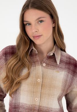 Kadın Bordo Uzun Kollu Gömlek - 50297439005