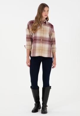 Kadın Bordo Uzun Kollu Gömlek - 50297439005