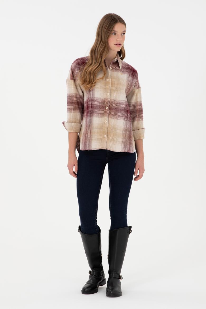 Kadın Bordo Uzun Kollu Gömlek - 50297439005