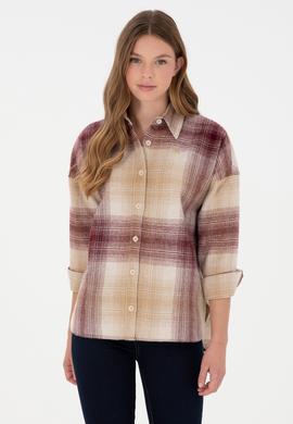 Kadın Bordo Uzun Kollu Gömlek - 50297439005