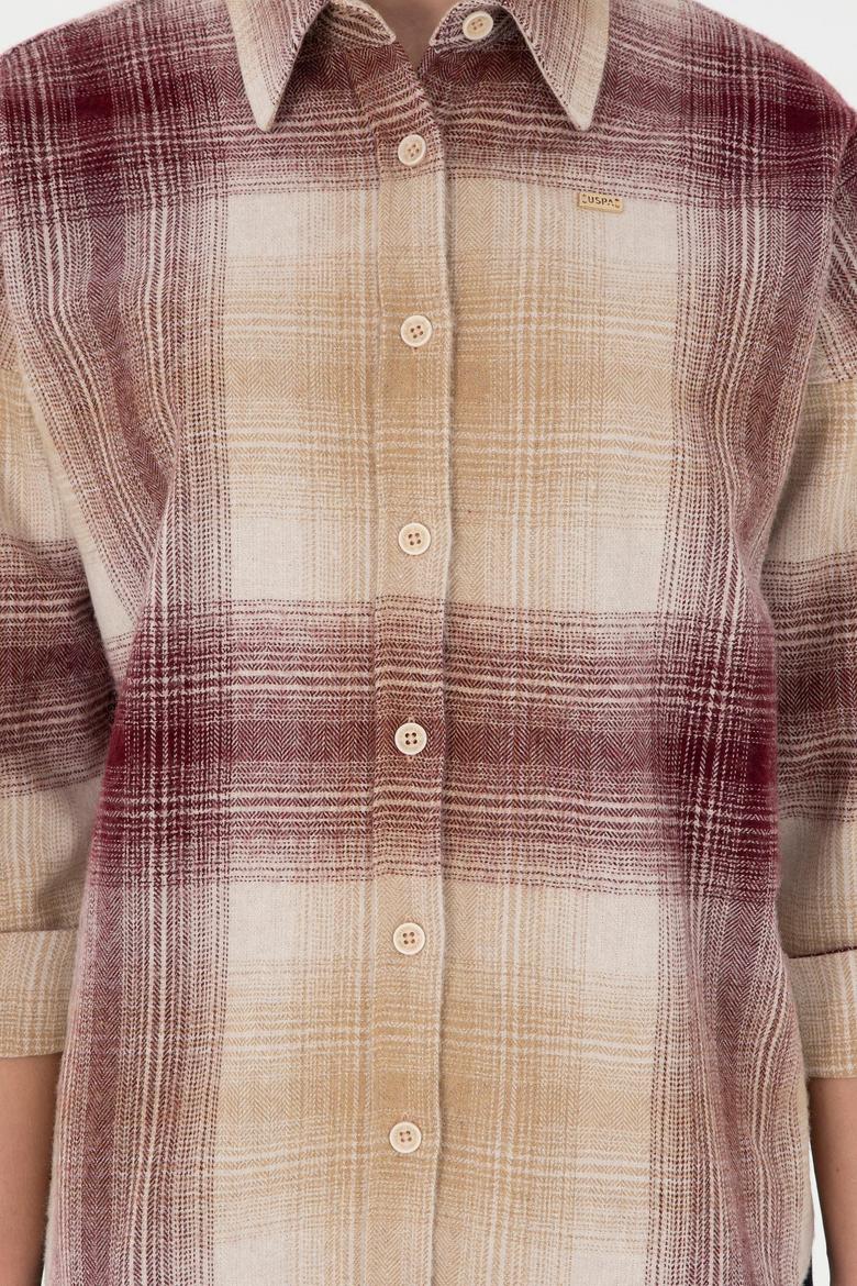 Kadın Bordo Uzun Kollu Gömlek - 50297439005