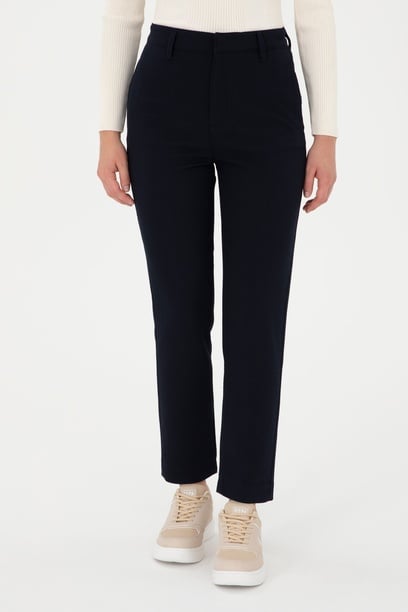 Kadın Lacivert Carrot Hight Waist Fit Kanvas Pantolon