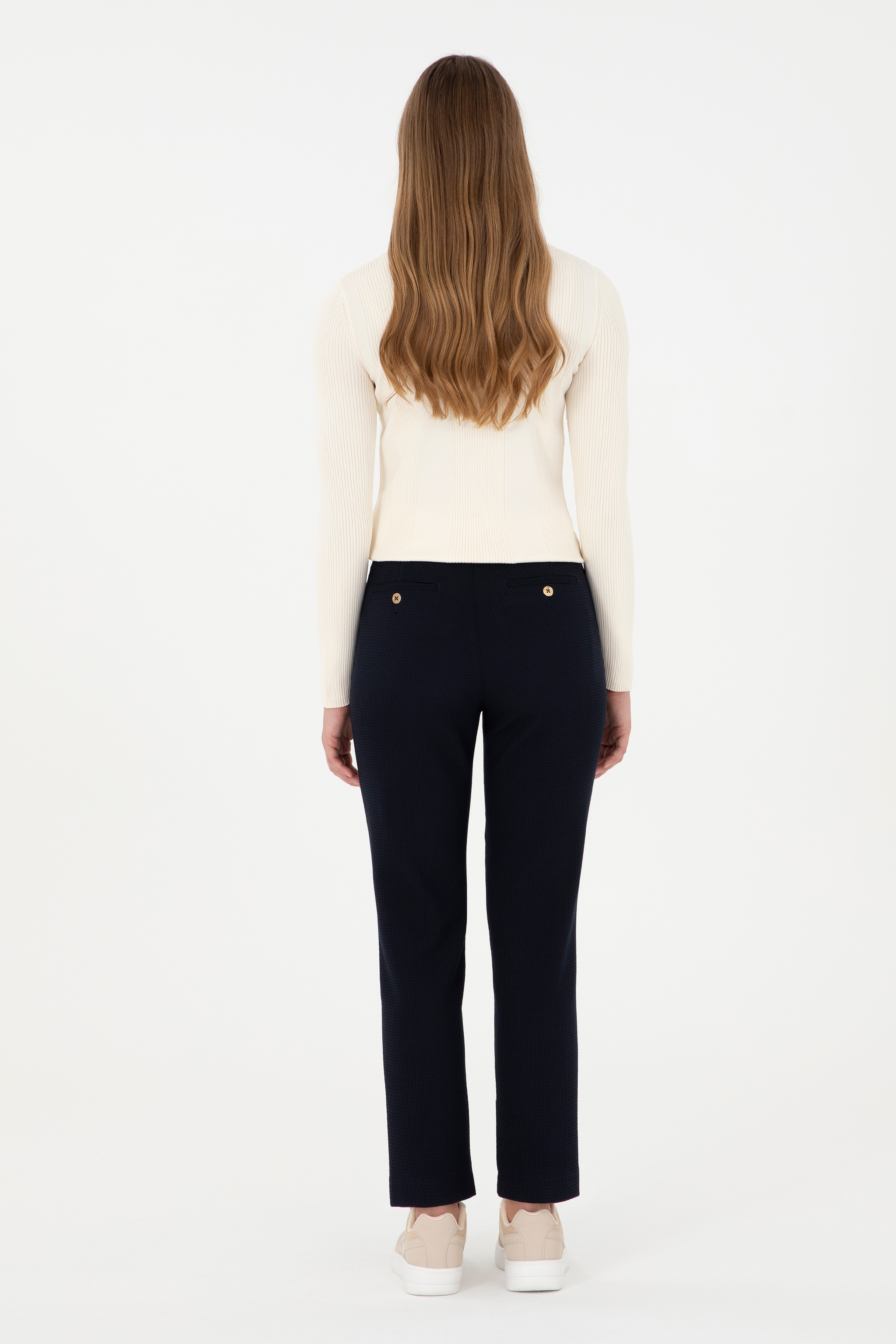 Kadın Lacivert Carrot Hight Waist Fit Kanvas Pantolon - Image 4