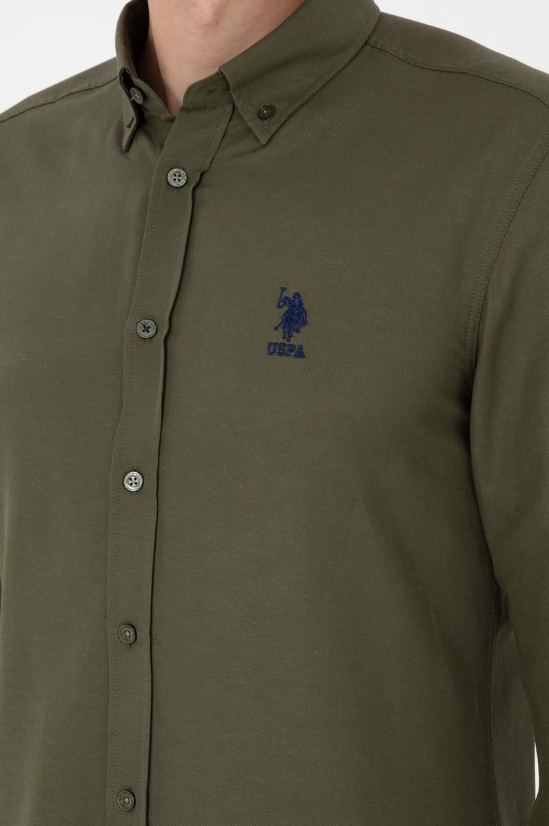 Erkek Haki Uzun Kollu Basic Gömlek