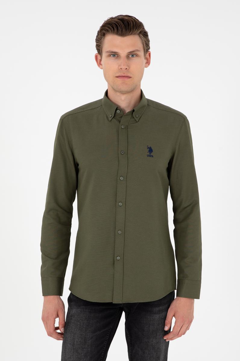 Erkek Haki Uzun Kollu Basic Gömlek