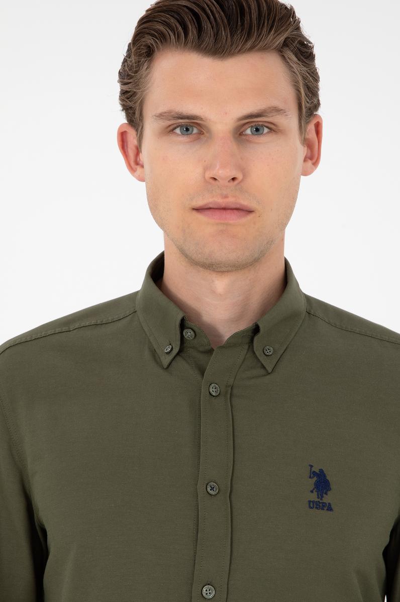 Erkek Haki Uzun Kollu Basic Gömlek