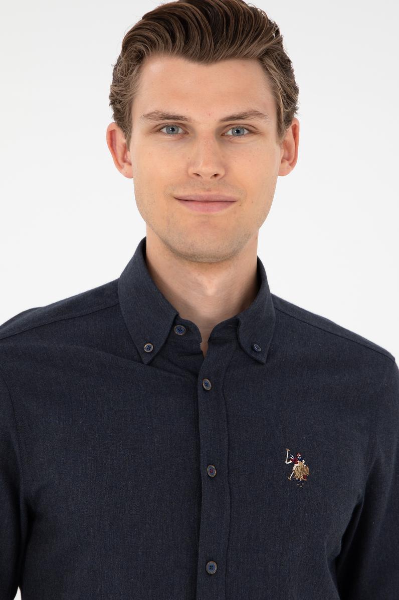 Erkek Lacivert Uzun Kollu Basic Gömlek