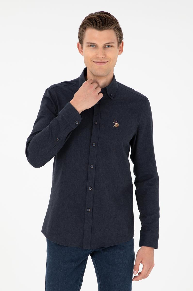 Erkek Lacivert Uzun Kollu Basic Gömlek