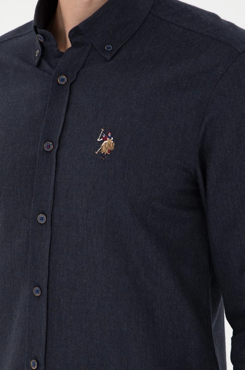 Erkek Lacivert Uzun Kollu Basic Gömlek