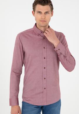 Erkek Bordo Uzun Kollu Basic Gömlek - 50293847025