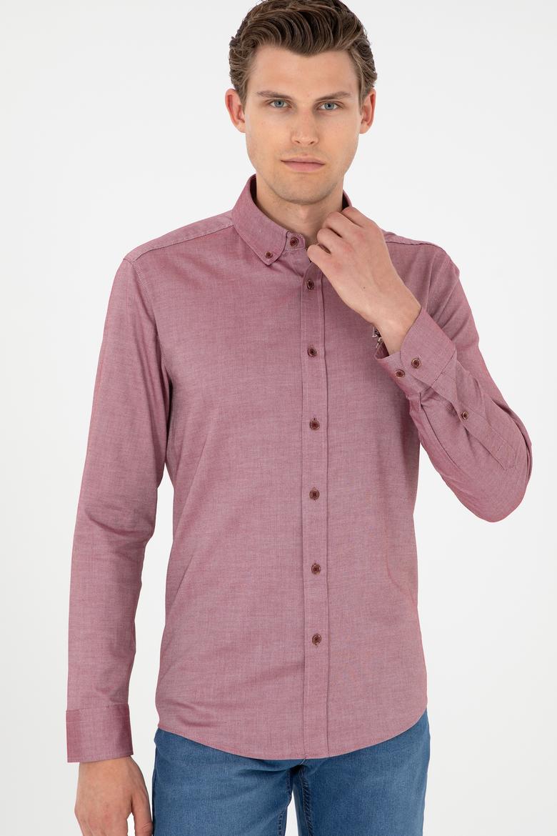 Erkek Bordo Uzun Kollu Basic Gömlek - 50293847025