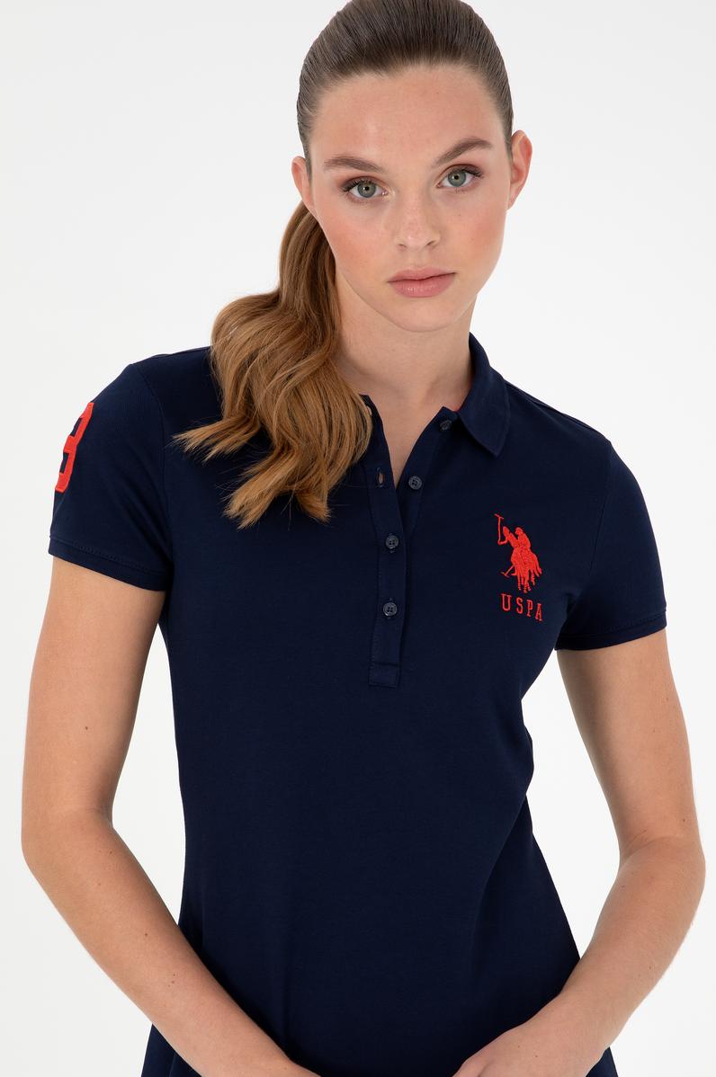 Kadın Lacivert Polo Yaka Mini Boy Örme Elbise