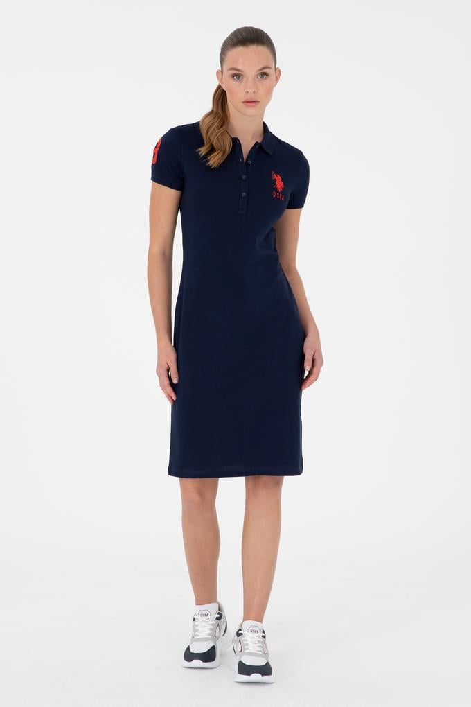 Kadın Lacivert Polo Yaka Mini Boy Örme Elbise