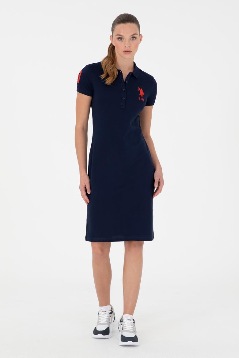 Kadın Lacivert Polo Yaka Mini Boy Örme Elbise
