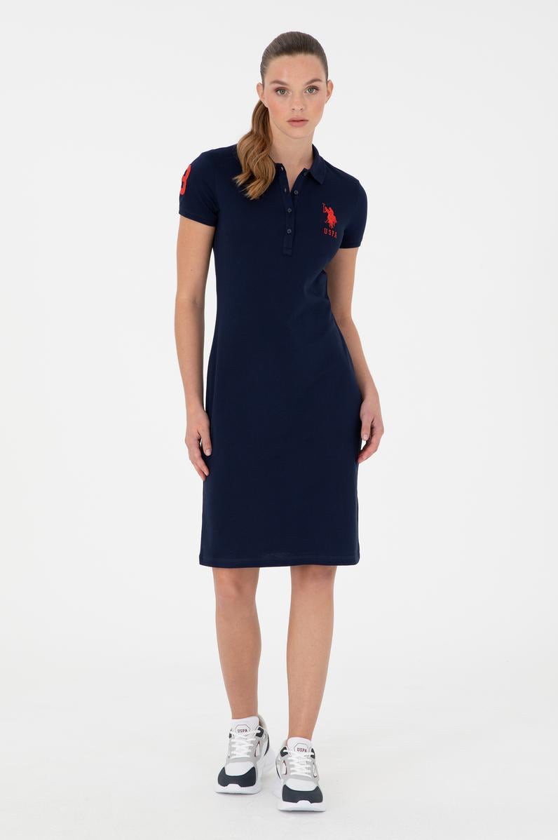 Kadın Lacivert Polo Yaka Mini Boy Örme Elbise