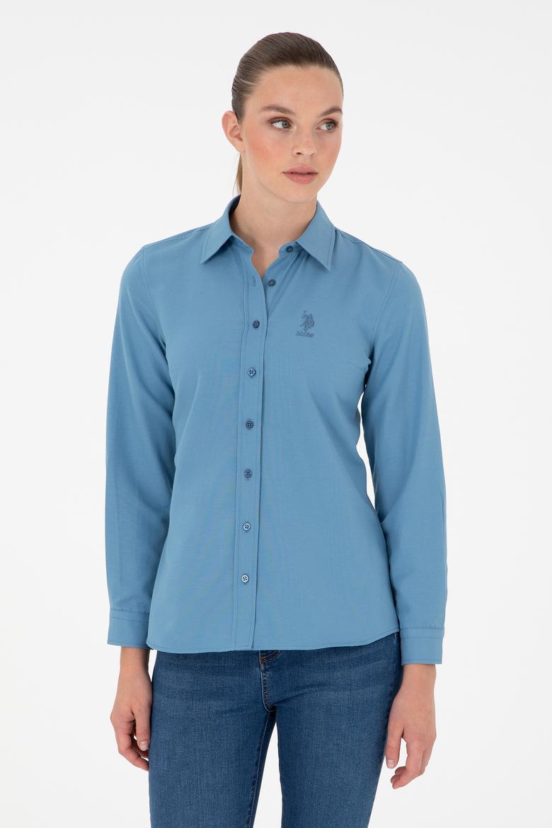 Kadın Saks Uzun Kollu Basic Gömlek