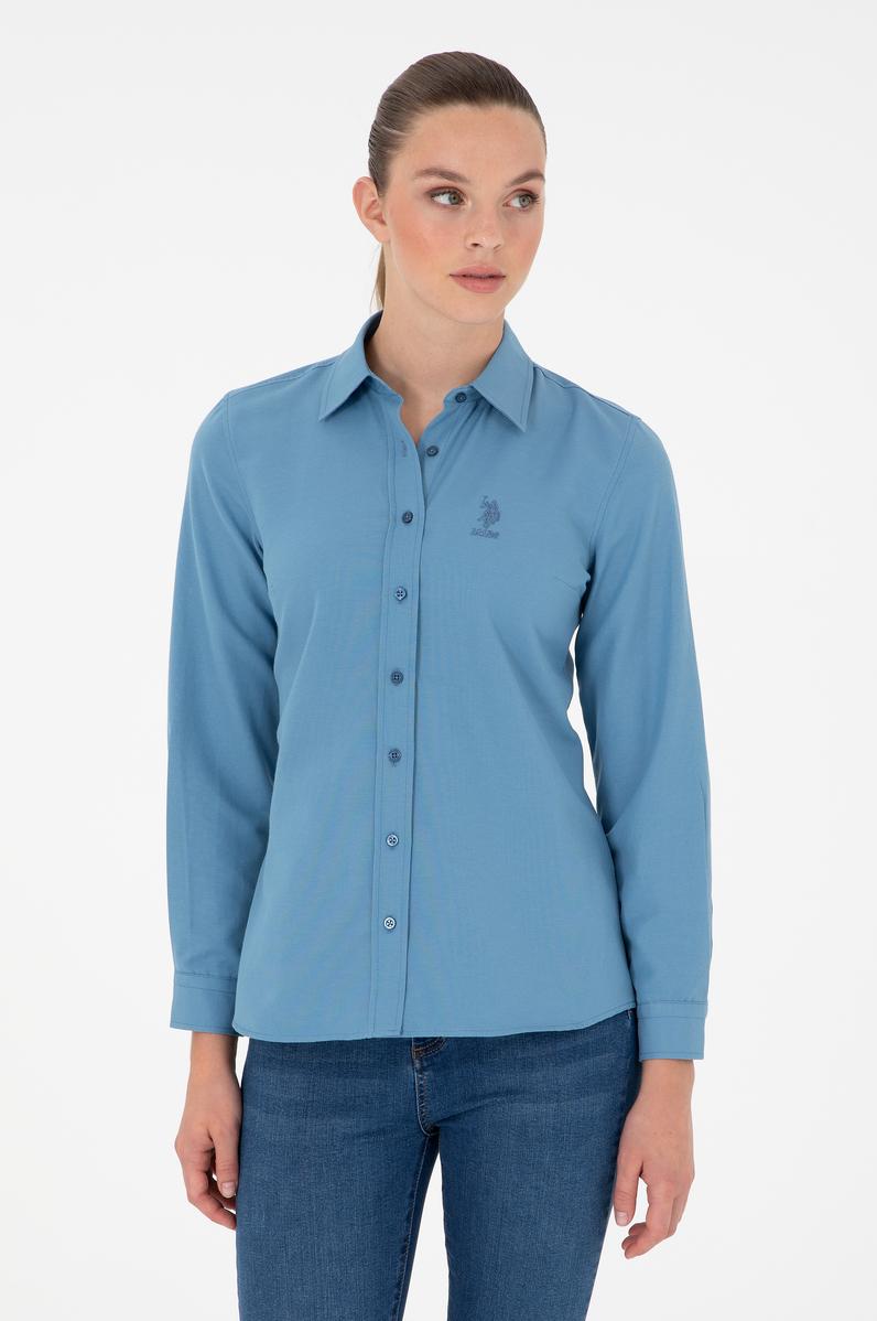 Kadın Saks Uzun Kollu Basic Gömlek