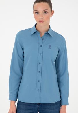 Kadın Saks Uzun Kollu Basic Gömlek - 50295711018