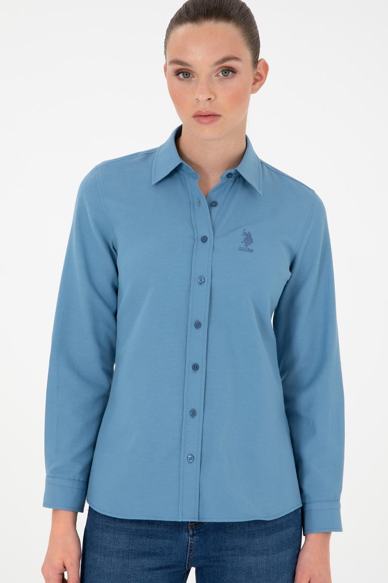 Kadın Saks Uzun Kollu Basic Gömlek - 50295711018