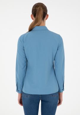 Kadın Saks Uzun Kollu Basic Gömlek - 50295711018