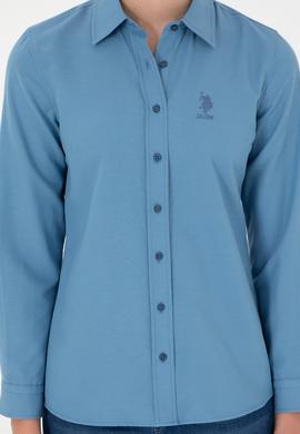 Kadın Saks Uzun Kollu Basic Gömlek - 50295711018