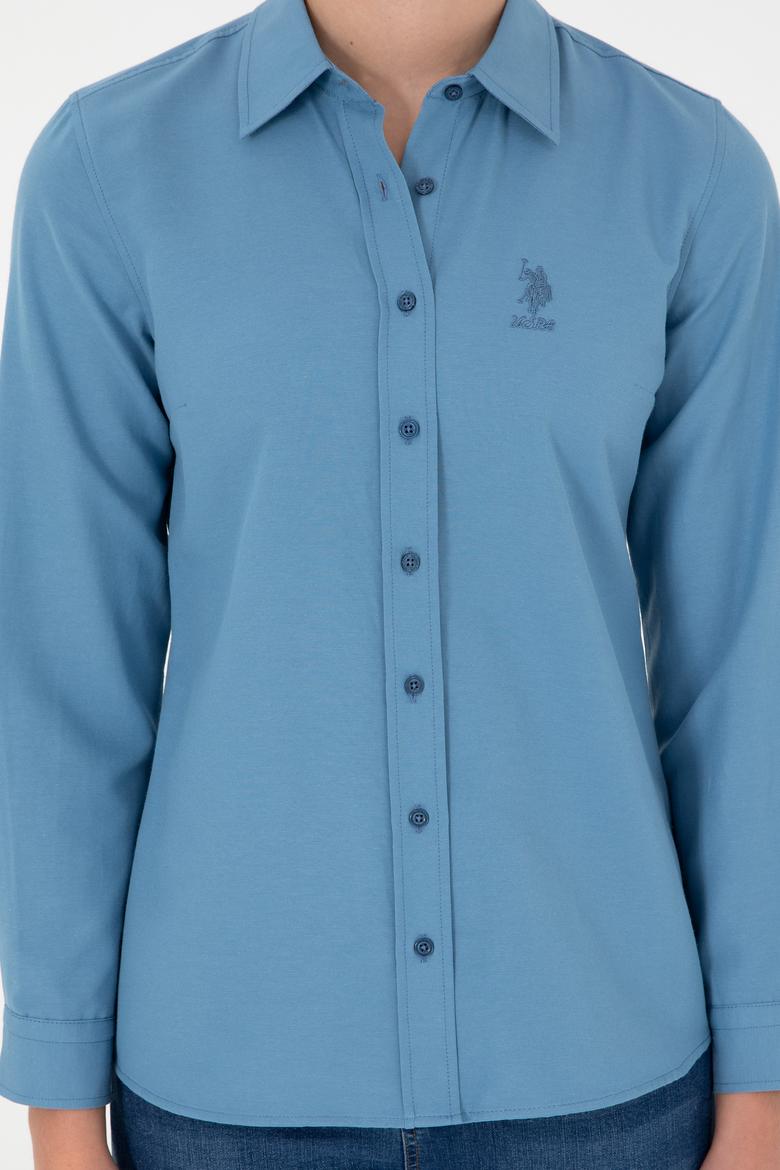 Kadın Saks Uzun Kollu Basic Gömlek - 50295711018