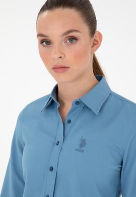 Kadın Saks Uzun Kollu Basic Gömlek - 50295711018