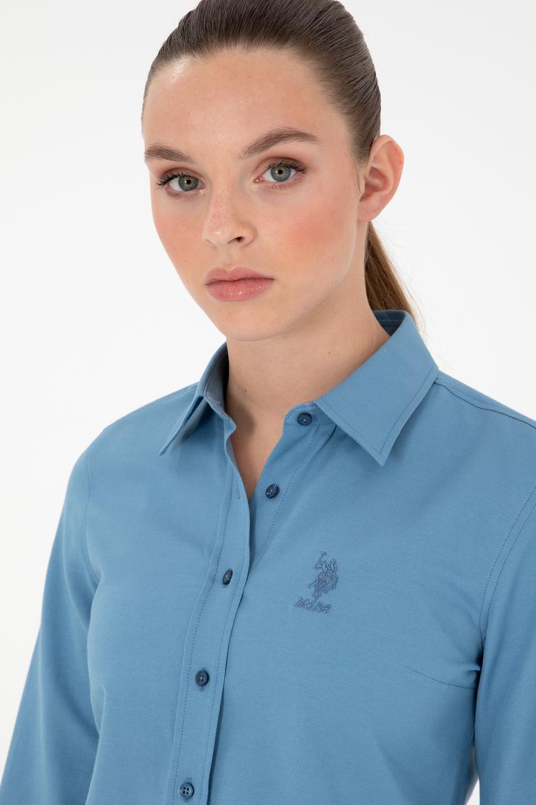 Kadın Saks Uzun Kollu Basic Gömlek - 50295711018