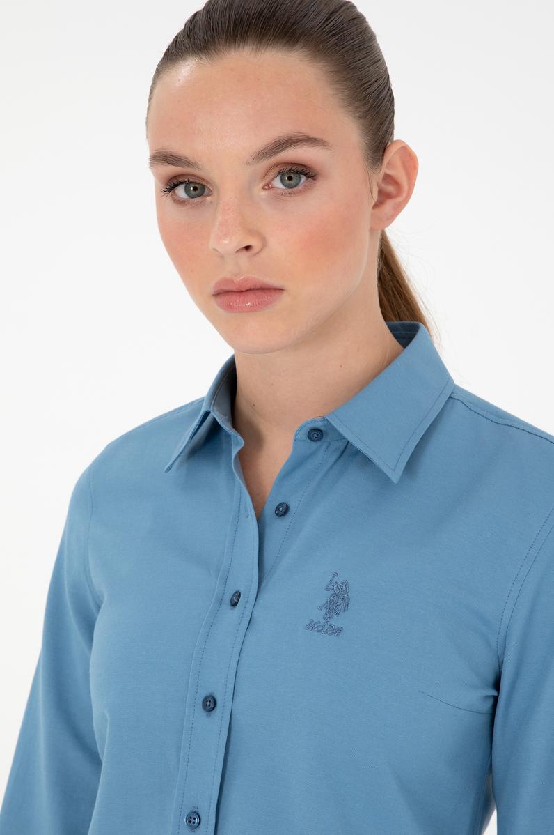 Kadın Saks Uzun Kollu Basic Gömlek